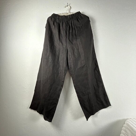 XiAO Womens High Rise Linen Pull-On Wide-Leg Cropped Pants Size Medium Black USA - Picture 2 of 7